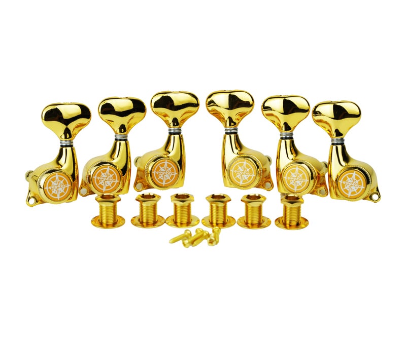 Guyker Guitar Locking Tuners (3L + 3R) - 1:21 Lock String Tuning Key Pegs Machine Head Set Replacement for ST TL SG LP Style Electric, Folk or Acoustic Guitars â€“ Gold - Image 2